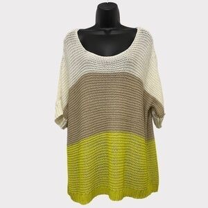 JustFab Cream Tan & Green Open Knit Scoop Neck Sweater Size XXL